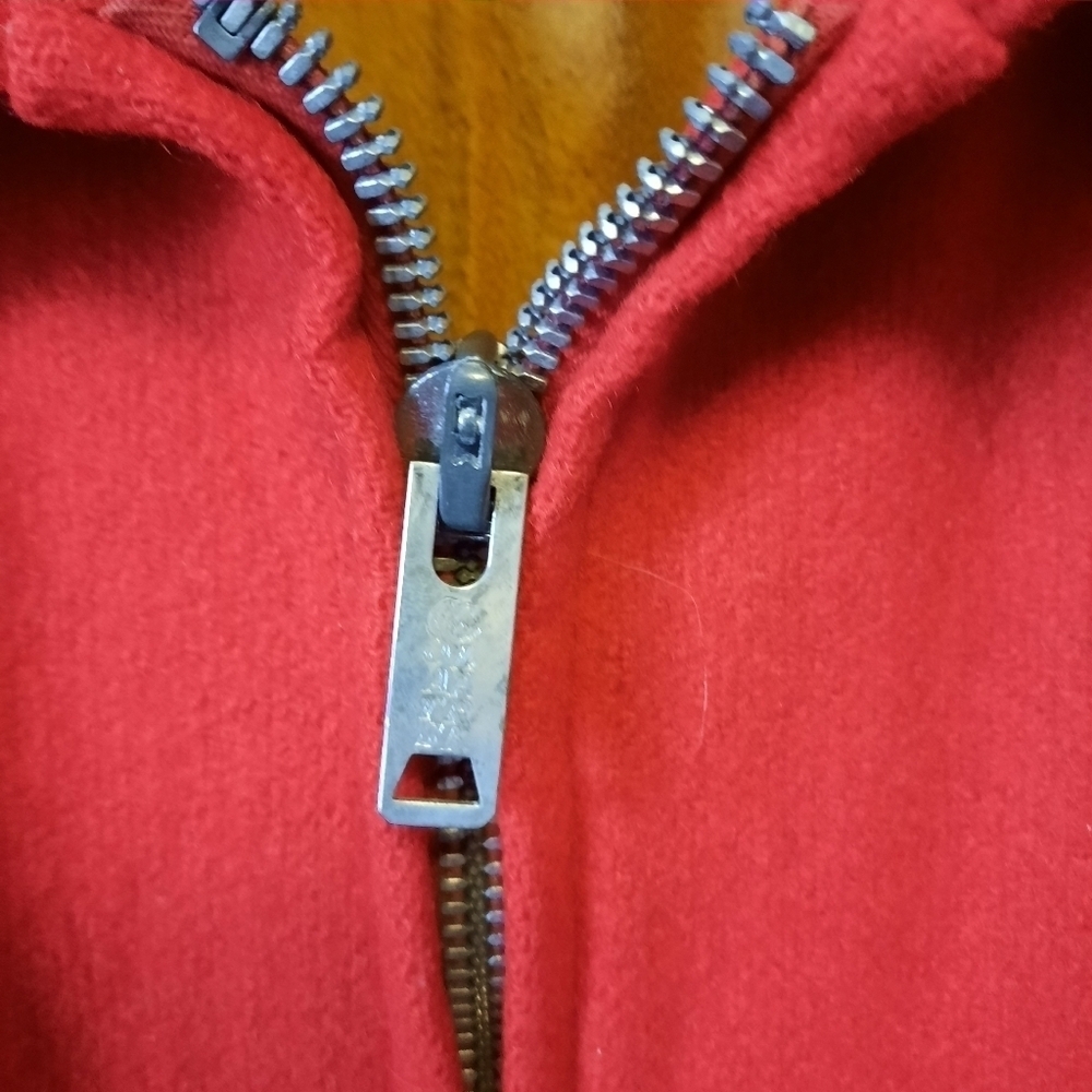 Vintage 1960s Soo wool red knit insulated full metal zipper hunting field coat - Picture 5 of 15